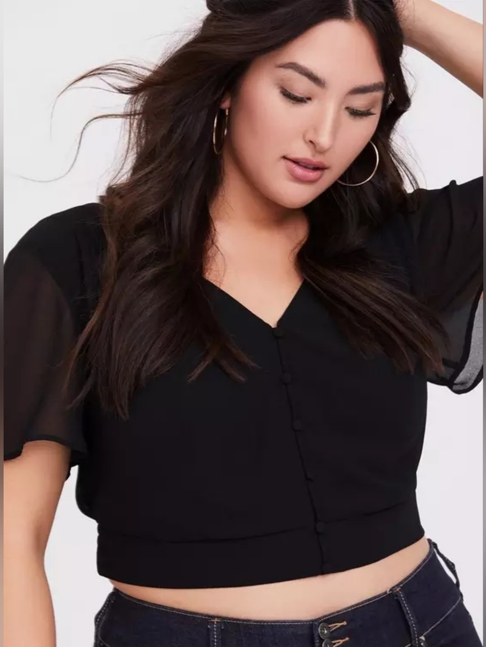 Torrid Chiffon Crop Blouse - Black - Size 2 (2X/18)